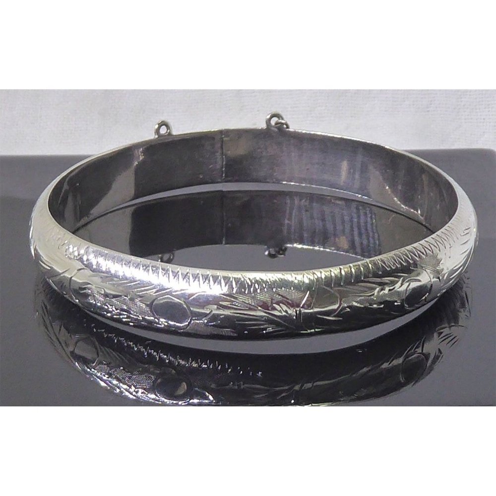 Hinged Sterling Silver 925 Bangle Bracelet With Intricate Engraved Design Made I